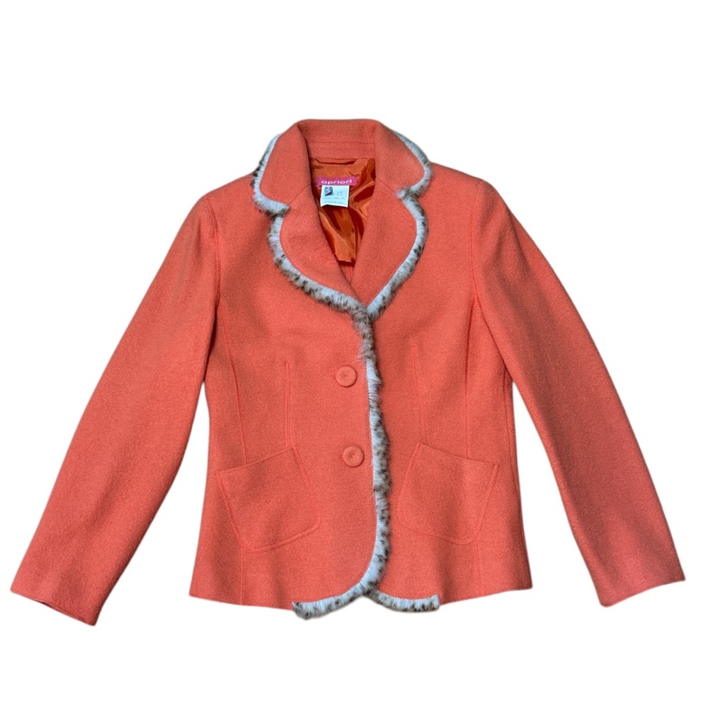 Y2K Apriori 100% Wool Blazer with Leopard Fur Trim Size:6